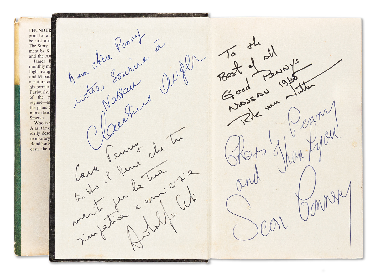 (JAMES BOND.) Ian Fleming. Thunderball. Signed and Inscribed, to Penny, by Sean Connery and three other members of the principal cast o